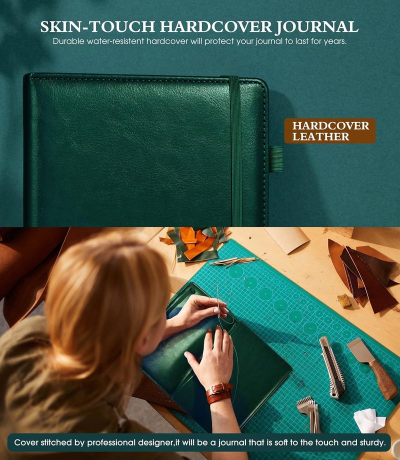 Ansopu Lined Journal Notebook for Writing, A5 100 GSM Thick Paper, Leather Hardcover Journal for Woman Men, Travel Journal Diary 160 Pages(5.75'' X 8.38'' Darkgreen) - Image 2